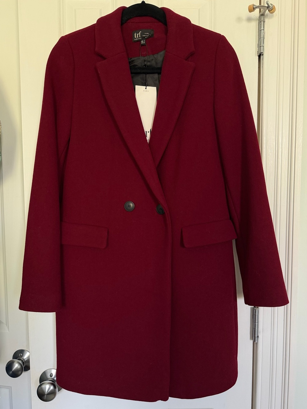 Zara Women's Deep Burgundy Double-Breasted Pea Coat